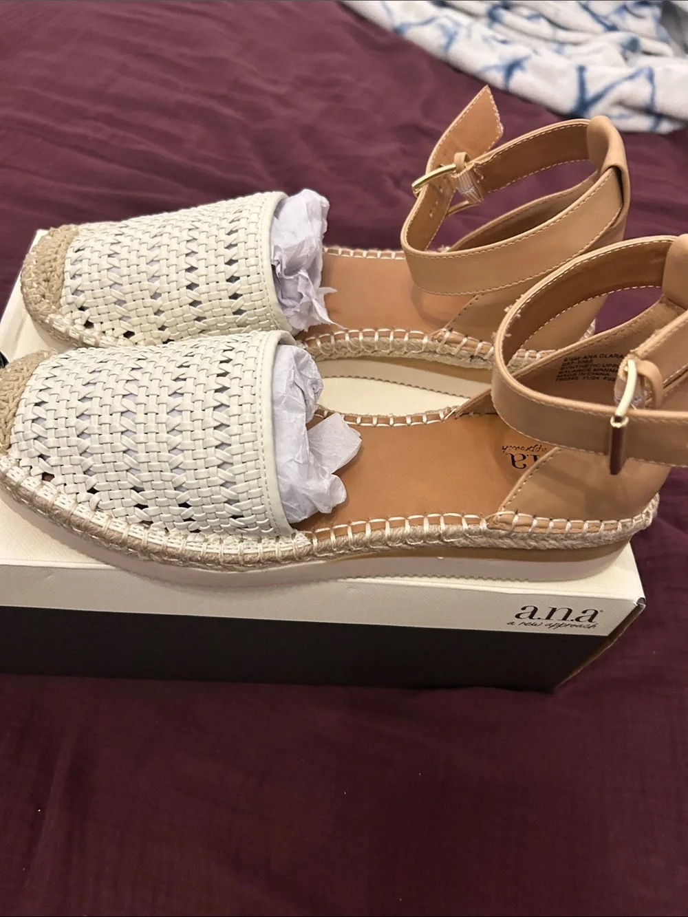 a.n.a Cream Woven Espadrille Platform Sandal with Tan Ankle Strap
